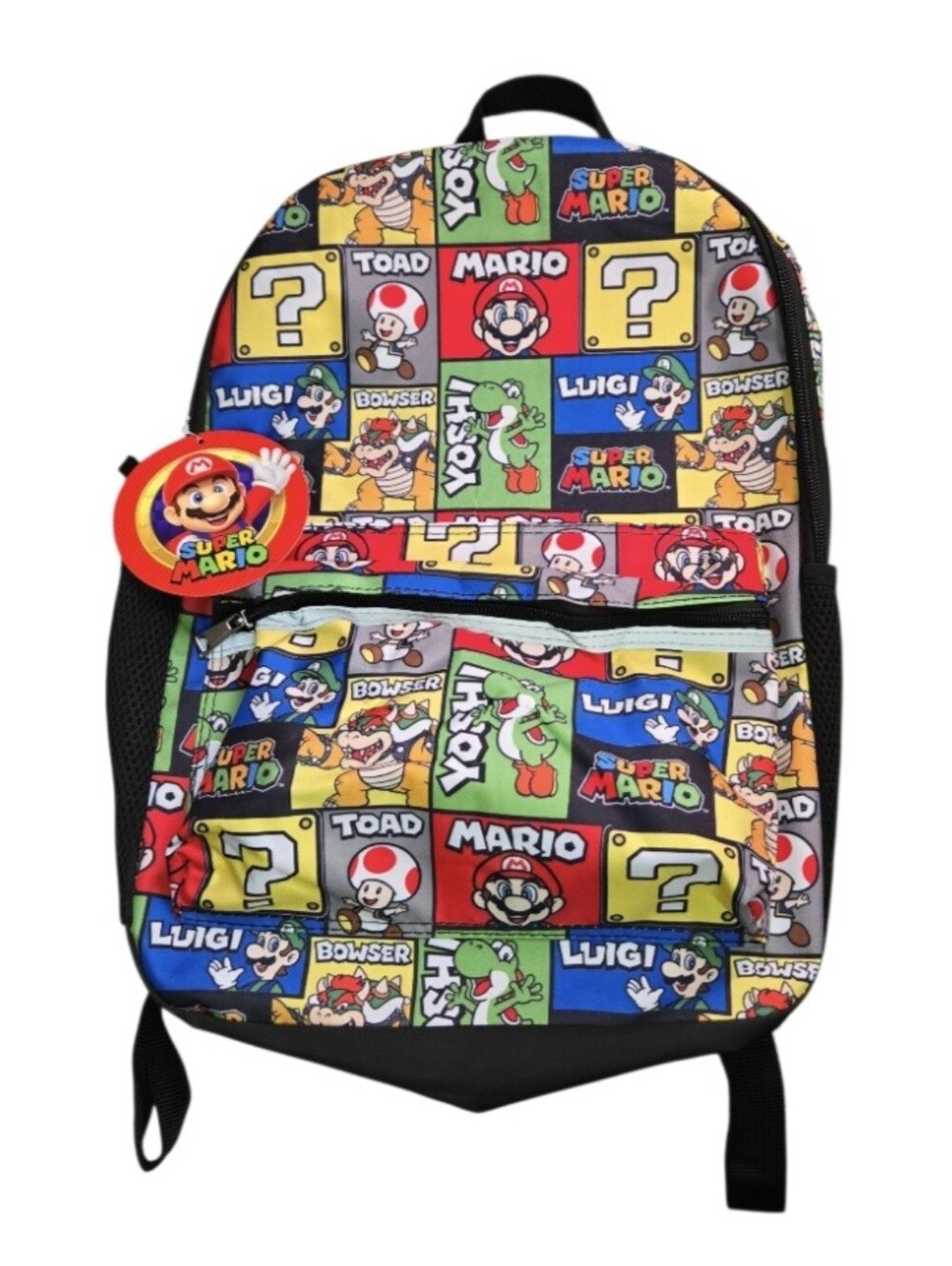 Nintendo Super Mario "Hello There" Boys 17" Backpack ,in  Black w/ Characters.